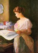 Ellen Day Hale Morning News. Private collection oil painting on canvas